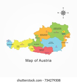 Colorful map of Austria vector illustration.