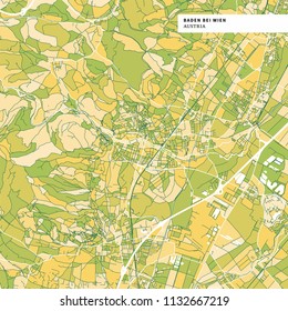 Colorful map of Baden bei Wien, Austria. Background version for infographic and marketing projects. This map of Baden bei Wien, contains typical landmarks with streets, waterways and railways.