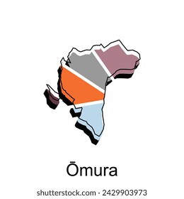 Colorful Map City of Omura, Japan Map Country Geometric Simple Design template