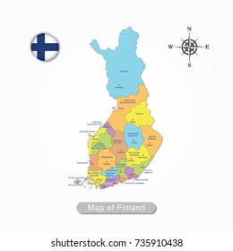 Colorful map of Finland vector illustration.
