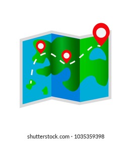 Colorful map icon isolated on white. Travel icon. Vacation icon. Vector illustration.