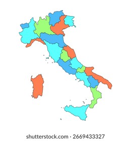 Mapa colorido de Italia diseño de Ilustración vectorial digital de fondo blanco.