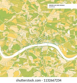 Colorful map of Krems an der Donau, Austria. Background version for infographic and marketing projects. This map of Krems an der Donau, contains typical landmarks with streets, waterways and railways.