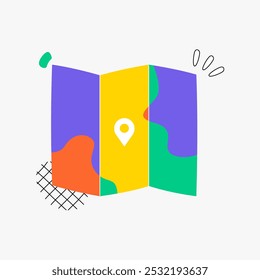 Colorful Map With Location Pin Symbolizing Navigation And Travel In Flat Vector Illustration Isolated On White Background