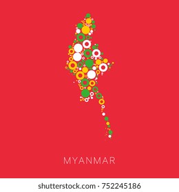 colorful map of myanmar filled with circles of different sizes