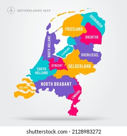 Colorful Map Of The Netherlands With Province