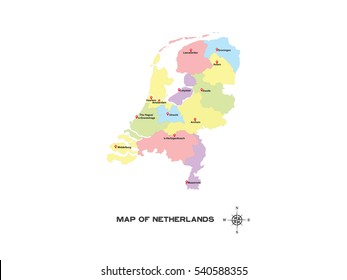 Colorful map of Netherlands vector illustration on white background