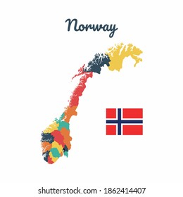 Colorful map of Norway, Flag Of Norway, Vector Infographic Map Eps 10