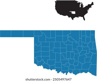 Colorful map of Oklahoma showing the boundaries of its counties