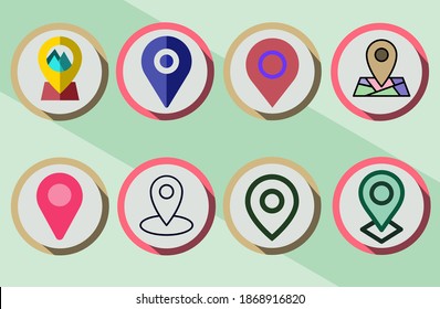 colorful map pin icon set with different colors and style, vector.