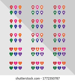 Colorful map pointer icon set.