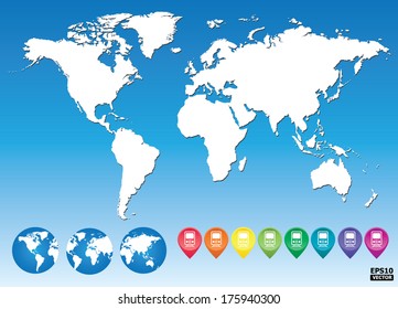 Colorful map pointers for Train or Logistic map pointers with world map for business and e-commerce.