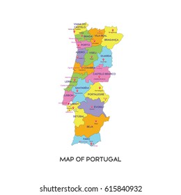 Colorful map of Portugal on white background.