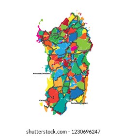 Colorful map of Sardinia. Vector illustration template for wall art and marketing in square format.