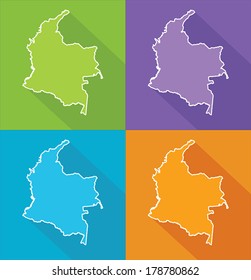Colorful map silhouette with shadow - Colombia