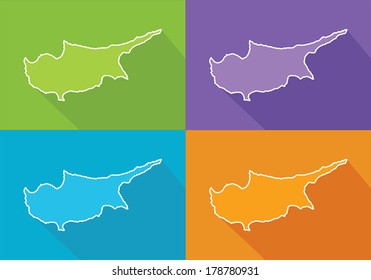 Colorful map silhouette with shadow - Cyprus