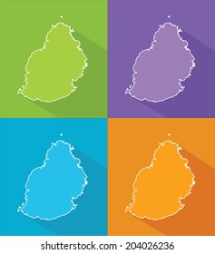 Colorful map silhouette with shadow - Mauritius