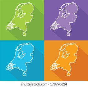 Colorful map silhouette with shadow - Netherlands