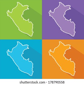 Colorful map silhouette with shadow - Peru