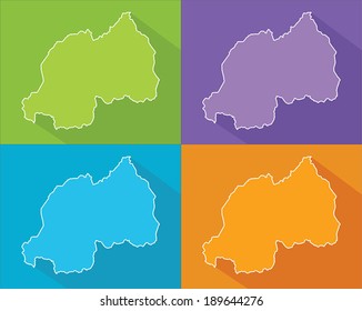 Colorful map silhouette with shadow - Rwanda