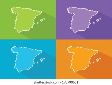 Colorful map silhouette with shadow - Spain