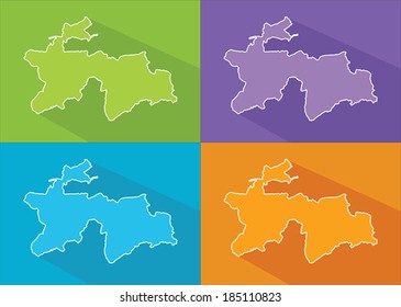 Colorful map silhouette with shadow - Tajikistan