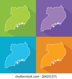 Colorful map silhouette with shadow - Uganda