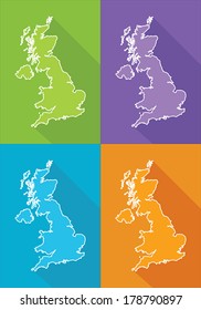 Colorful map silhouette with shadow - United Kingdom