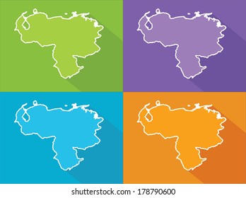 Colorful map silhouette with shadow - Venezuela