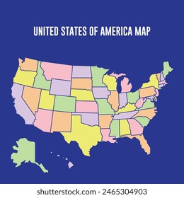 Colorful Map of United States of America Vector. 