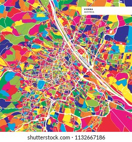 Colorful map of Vienna, Austria. Background version for infographic and marketing projects. This map of Vienna, contains typical landmarks with streets, waterways and railways.