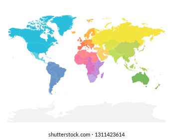 Colorful map of World doivided into regions. Simple flat vector illustration.