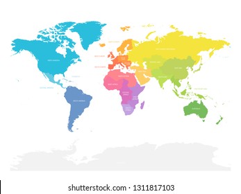 Colorful Map Of World Doivided Into Regions. Simple Flat Vector Illustration.