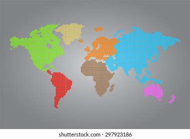 colorful map of the world pixel background. vector illustration. dot. table. square. Mosaic. ingographics. background for computer graphic website internet and technology. gray background.