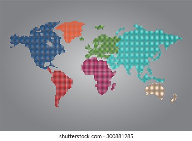 colorful map of the world pixel background. vector illustration. dot. table. square. Mosaic. ingographics. background for computer graphic website internet and technology. dark gray background.