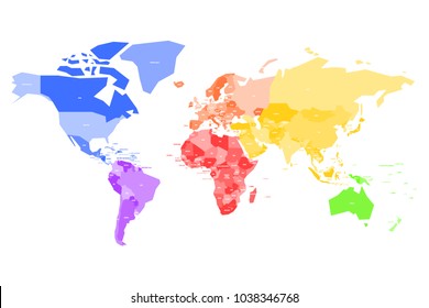Colorful map of World. Simplified vector map with country name labels.