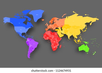 Colorful map of World. Simplified vector map with country name labels.