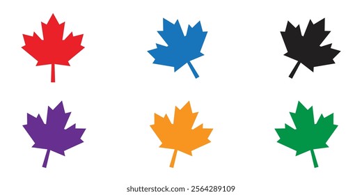 Colorful maple leaf icons set for design or print. Maple leaf vector icon.