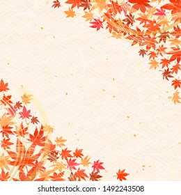 Colorful maple leaves, Japanese string decoration called Mizuhiki