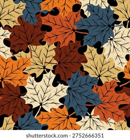 Colorful maple leaves seamless pattern. Botany print with stylized autumn foliage. Great for textile, fabric, banner, prints, decor, wall art