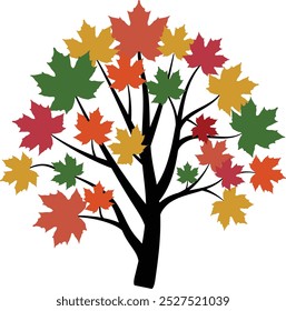 Colorful Maple Tree with Autumn Leaves, Vibrant Maple Tree Illustration. This maple tree vector showcases the beauty of fall foliage. Ideal for both digital and print use, adds a touch of autumn vibes