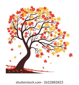 Ilustración vectorial colorida del árbol de arce – diseño del follaje del otoño en el fondo blanco