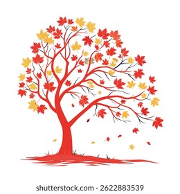 Colorful Maple Tree Vector Illustration on White Background