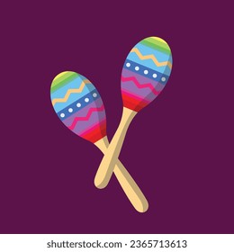 Colorful maracas flat vector in cartoon style. Day of the Dead concept. Dia De Los Muertos. Mexican, Caribean, Latin culture. A Mexican tradipercussion instrument.