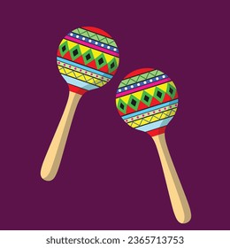 Colorful maracas flat vector in cartoon style. Day of the Dead concept. Dia De Los Muertos. Mexican, Caribean, Latin culture. A Mexican tradipercussion instrument.