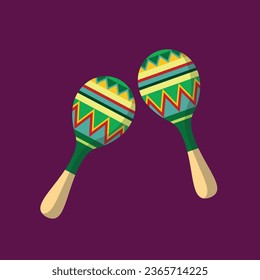 Colorful maracas flat vector in cartoon style. Day of the Dead concept. Dia De Los Muertos. Mexican, Caribean, Latin culture. A Mexican tradipercussion instrument.