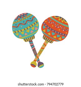 Colorful maracas with Mexican ornament cartoon vector Illustration