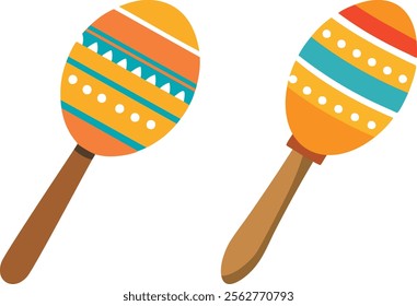 colorful maracas are shown with a white background, flat vector