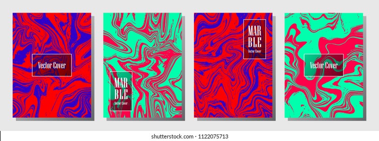 Colorful marble pattern binder cover layout, journal design template vector set. Marble background patterns set for binder design, journal, certificate layout, book cover. Creative vector graphics.