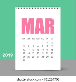 Colorful March 2019 calendar. Week starts from Sunday.